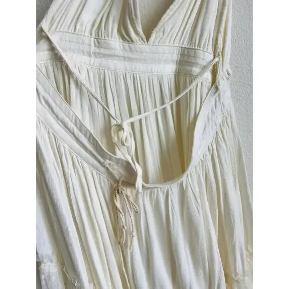 R. Vivimos Dress Womens Small Cream Flowy Boho Sheer Dot Hem - Picture 6 of 9